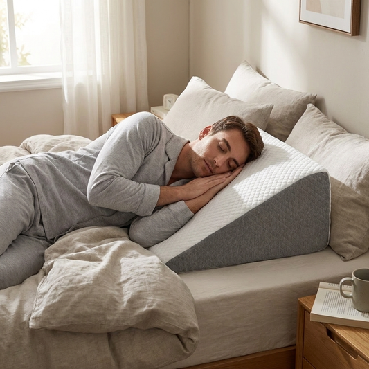 Wedge body pillow on a made bed