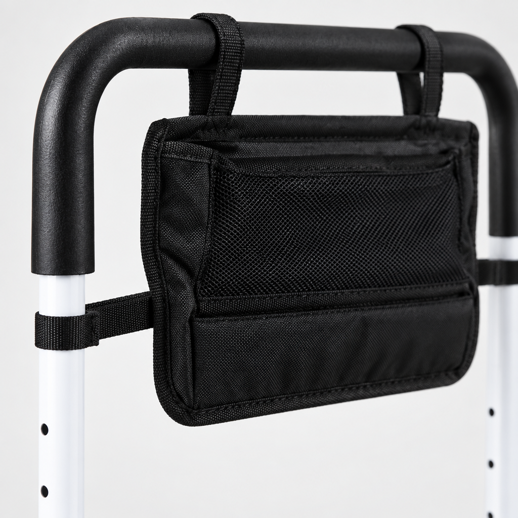 Close-up of the bed rail grip and frame construction