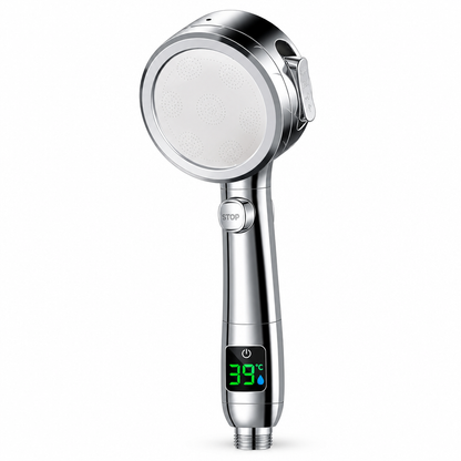 Yuba circular handheld shower head, studio product photo
