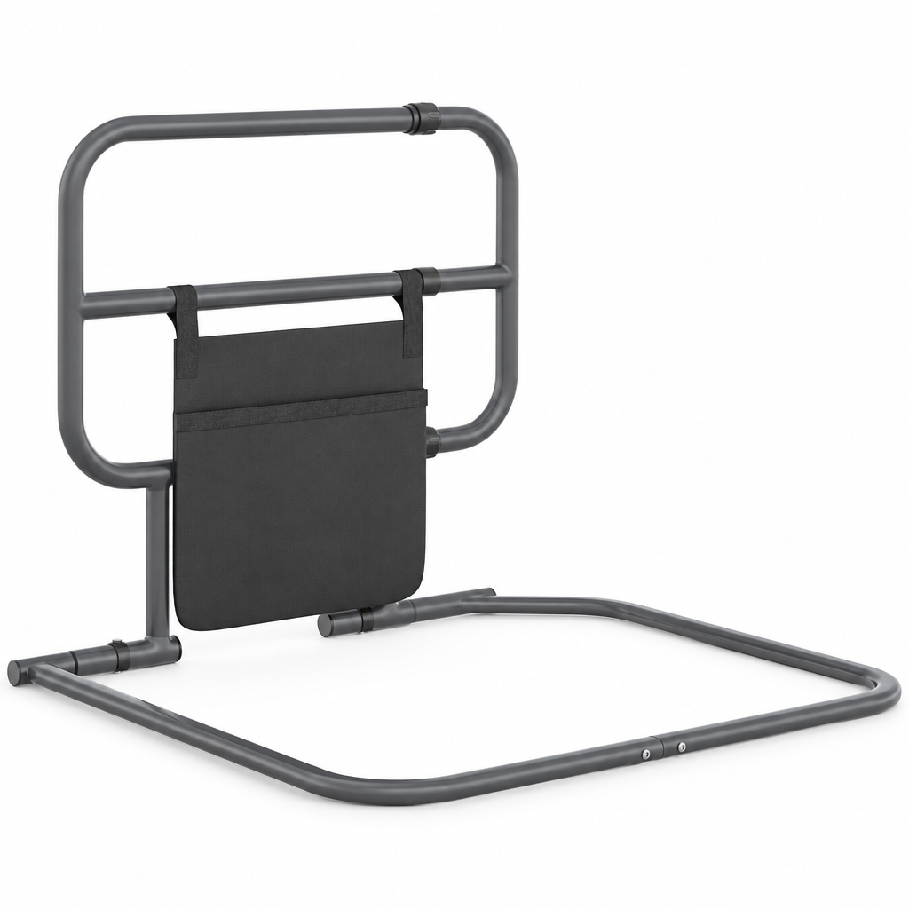 Folding bed rail for elderly adults with storage pocket, studio product photo