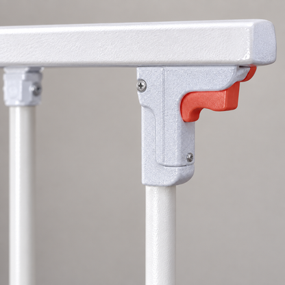 Close-up detail of the stainless steel guard rail tubing and hardware