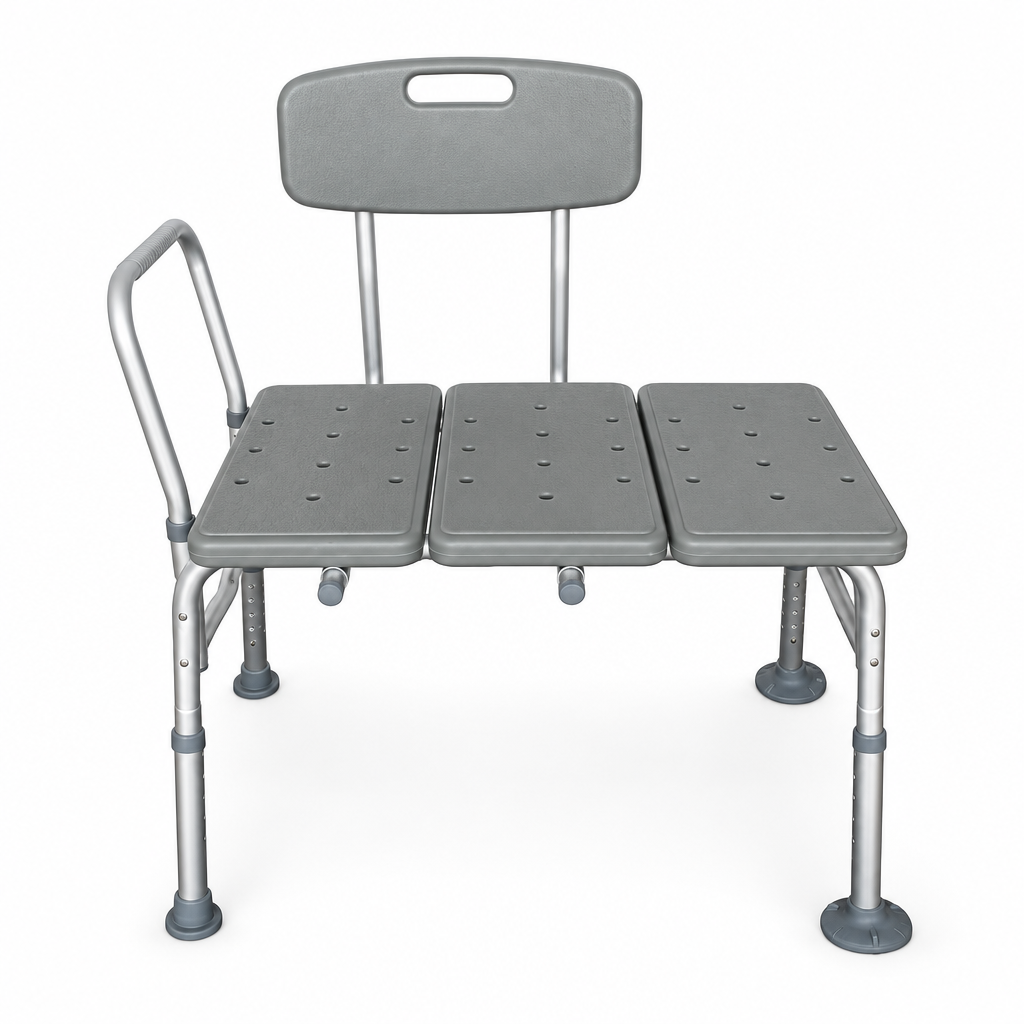 Grey three piece shower chair, studio product photo