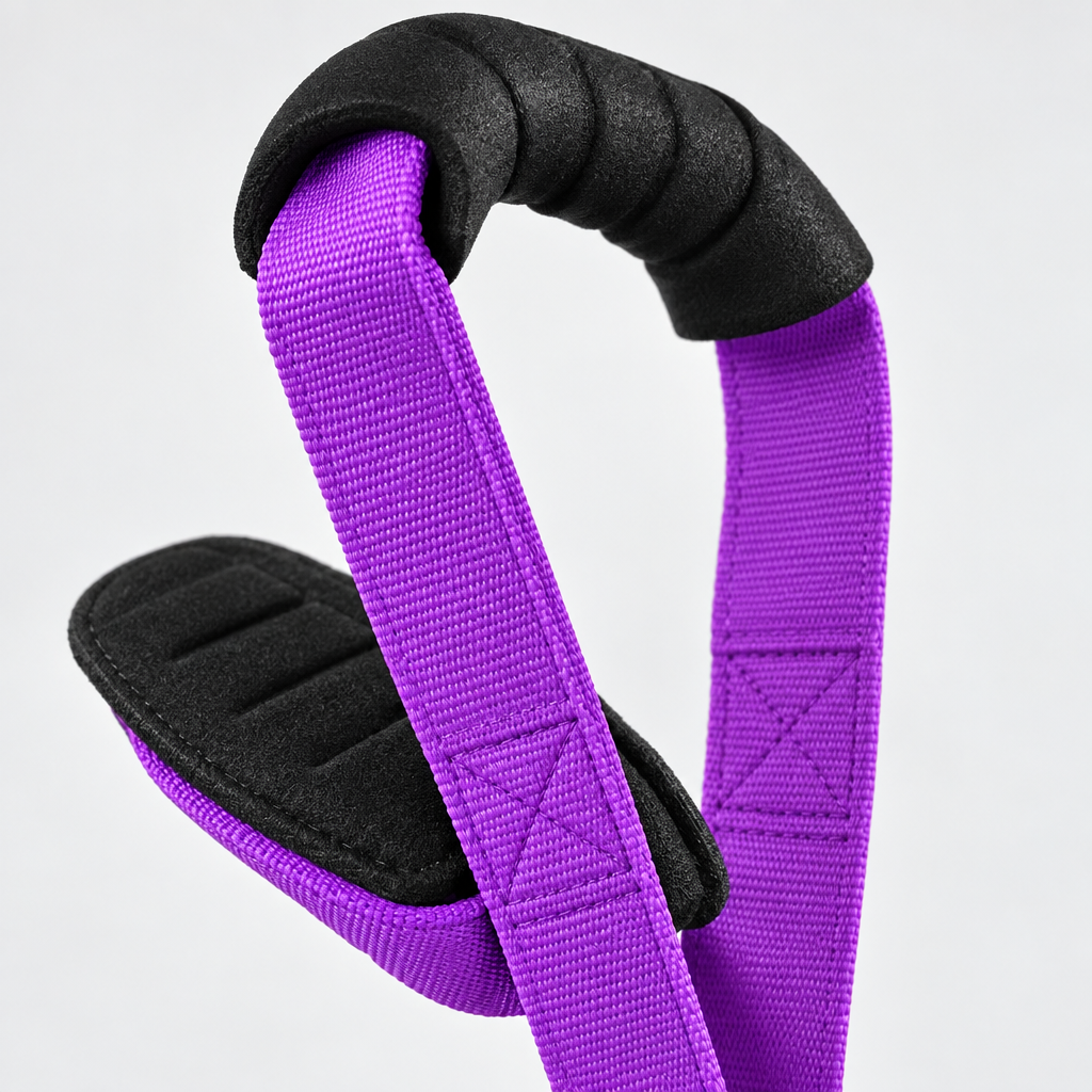 Close-up detail of the leg lifter strap webbing and stitching