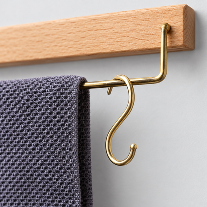 Close-up detail of the single pole towel bar hanger