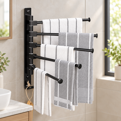 Multi-bar towel bar mounted in a bright modern bathroom