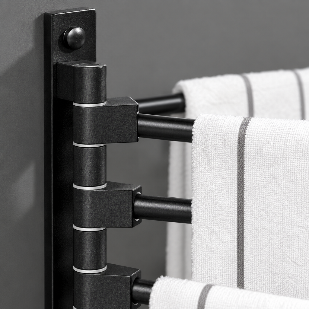 Close-up detail of the multi-bar towel bar finish