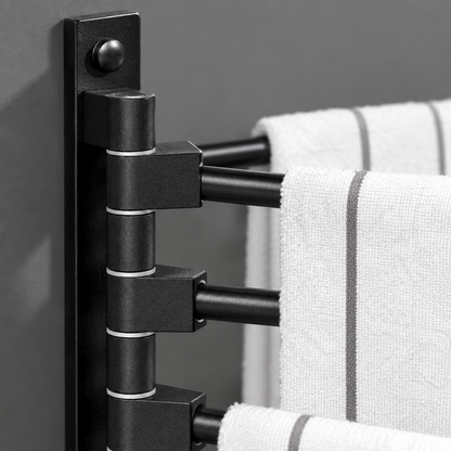 Close-up detail of the multi-bar towel bar finish