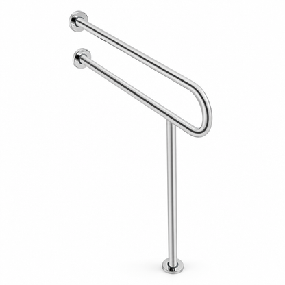 31.5 inch U-shaped stainless steel toilet safety grab bar on a white studio background
