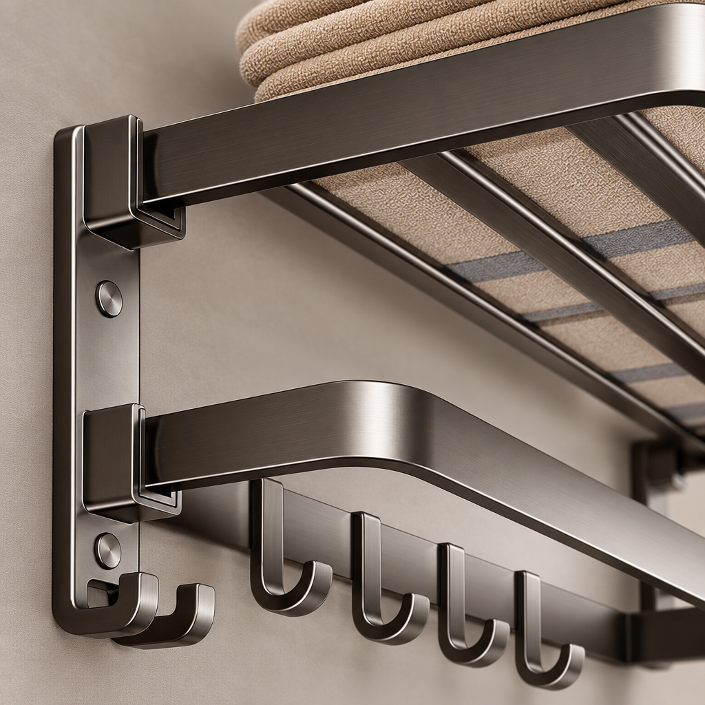 Close-up detail of the punch-free towel rack mounting