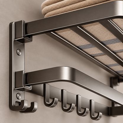 Close-up detail of the punch-free towel rack mounting