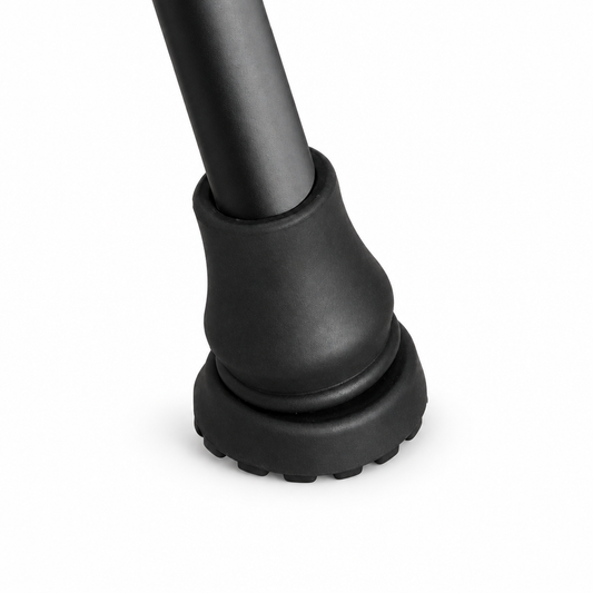 Black cane walking stick tip cover, studio product photo