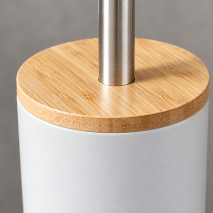 Close-up detail of the toilet brush bristles and handle