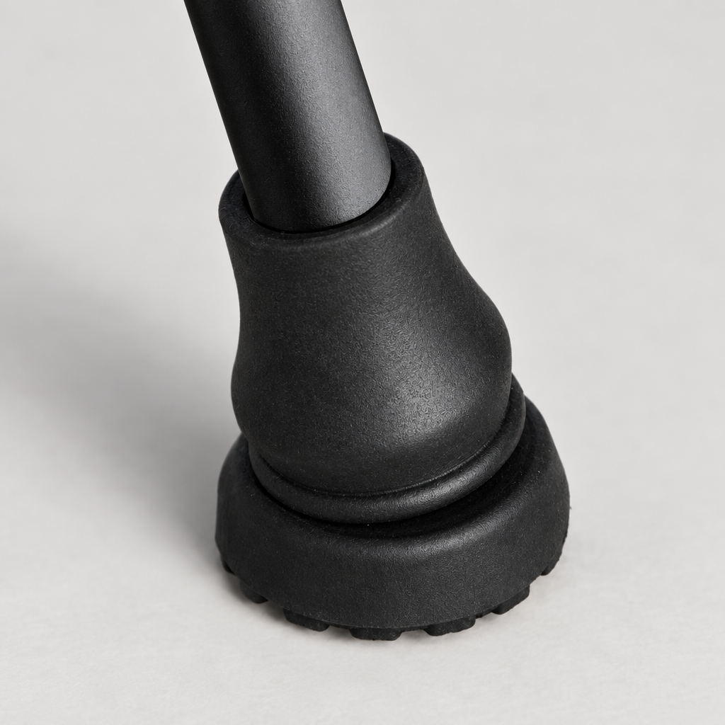 Close-up detail of the black cane tip cover rubber tread