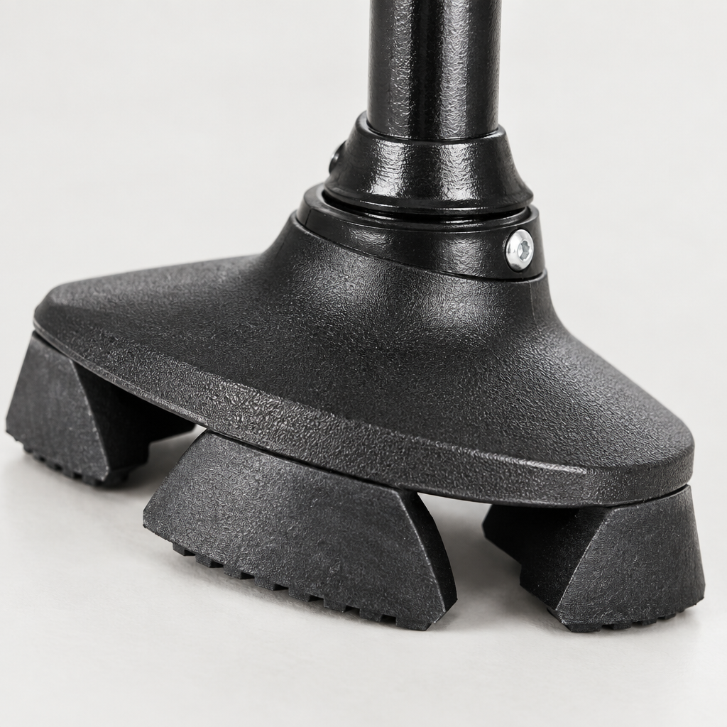 Close-up detail of the folding LED walking cane handle and finish