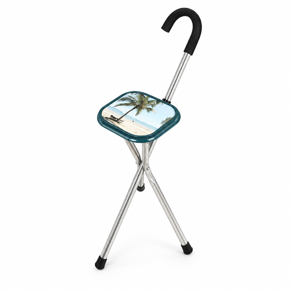Folding cane stool, studio product photo