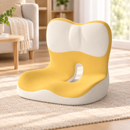 Waist support cushion shown in a bright modern home interior