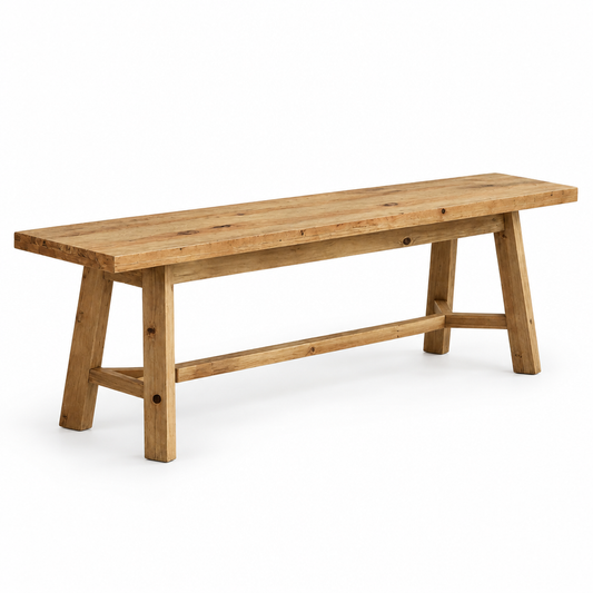 Long entryway shoe bench, studio product photo