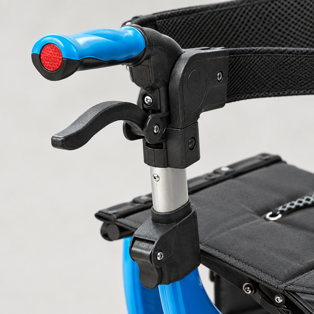 Close-up detail of the rollator walker frame and handgrip