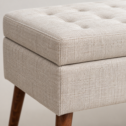 Close-up detail of the storage bench upholstery and frame