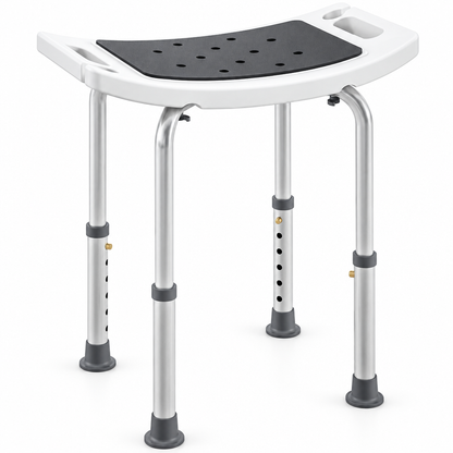Adjustable height shower chair with aluminium frame, studio product photo