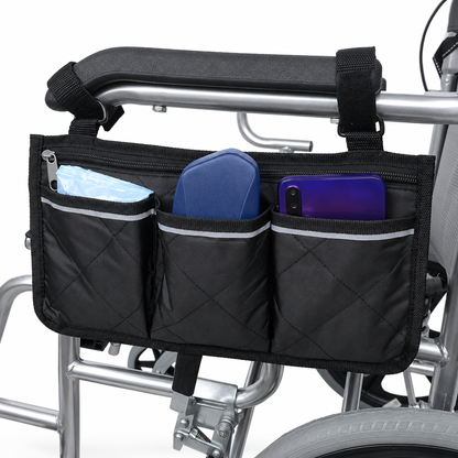 Wheelchair side storage bag, studio product photo