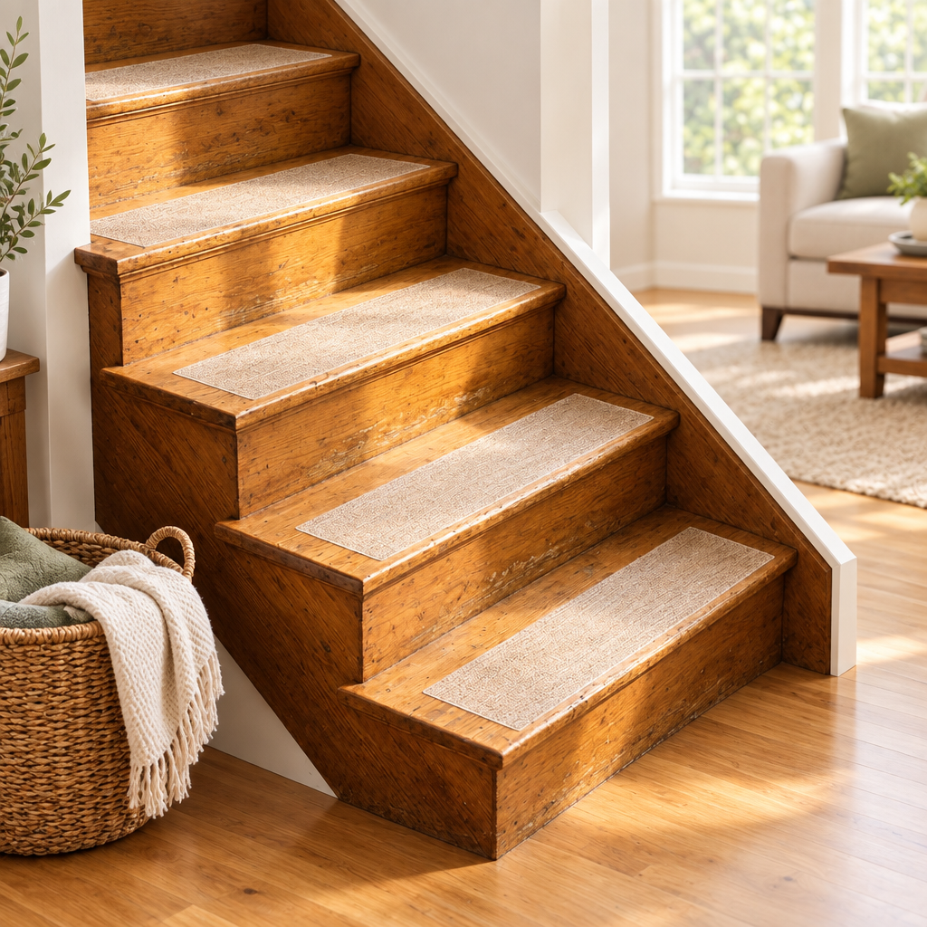 Clear anti-slip grip tape roll in a bright home interior