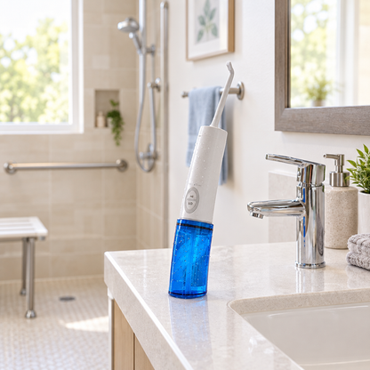 Portable electric bidet in a clean accessible home bathroom