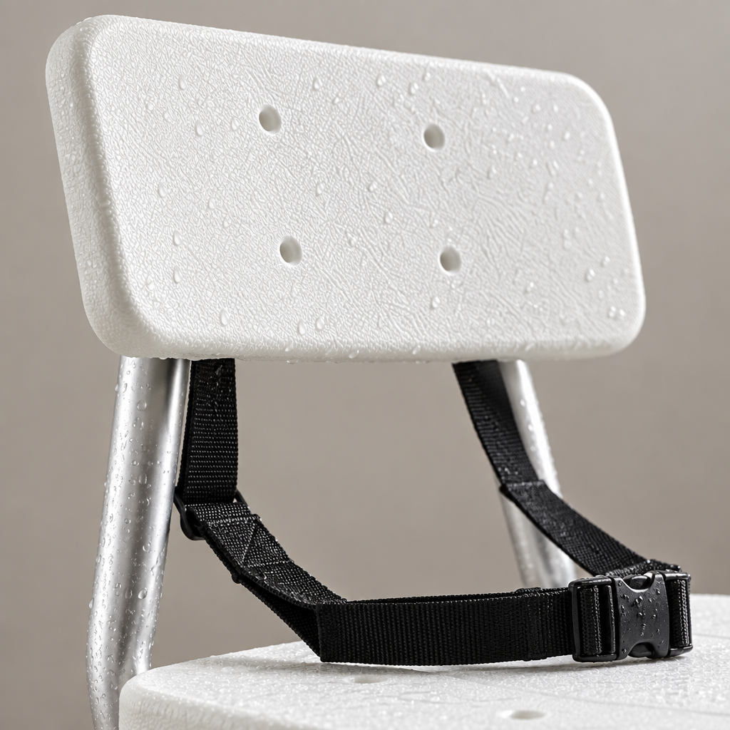 Close-up detail of sliding tub transfer bench seat and frame