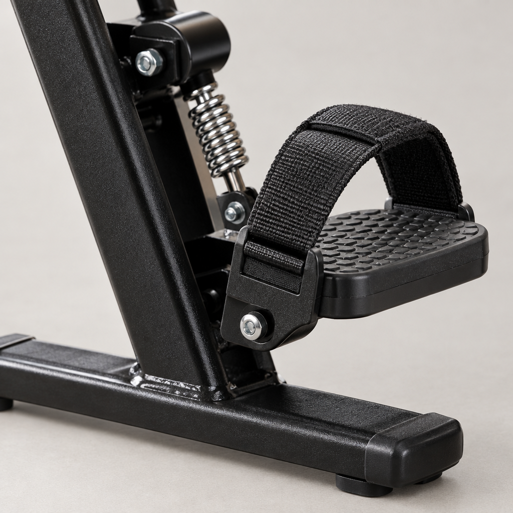 Close-up detail of seated pedal exerciser frame and pedal