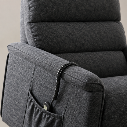 Close-up detail of classic black recliner upholstery and stitching